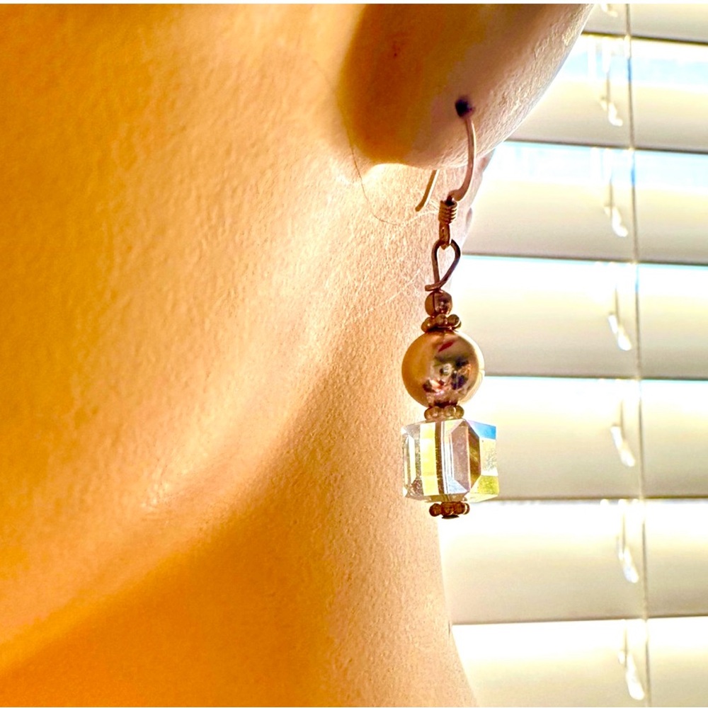 Gold fill Swarovski elements Cube ab Bead Earrings